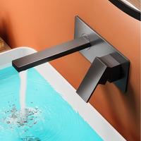 Robinet mural moderne en laiton noir mat, mélangeur d'eau chaude et froide, robinet à capteur, noyau de valve en céramique, robinet de lavabo de salle de bain à 2 trous, montage mural