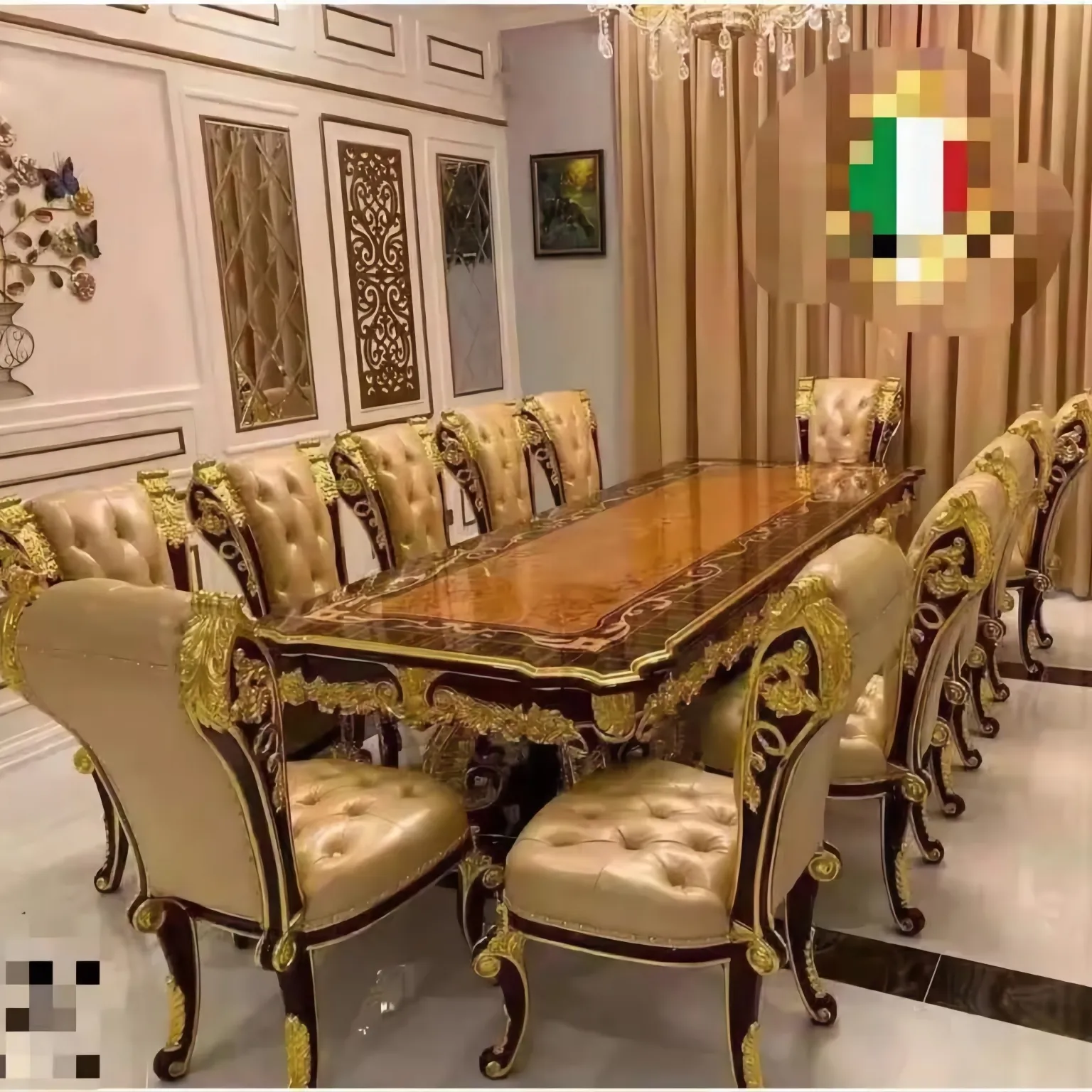 الكلاسيكية الفاخرة أثاث خشبي غرفة المعيشة طاولة طعام مع 8 مقاعد قطع أثاث لغرفة الطعام