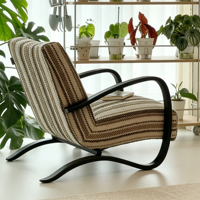 Fauteuil d'appoint Mid-Century French Cream Berk, fauteuil de loisirs design pour salon, chambre et balcon