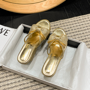 The Latest Hot Selling 2023 Fashion Breathable Outdoor Wedge Heel <b>Sequin</b> Bow High Heels Sexy Sandals - Product Image 3