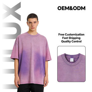 Venta caliente 100% algodón Retro lavado Camiseta de manga corta cuello de gran tamaño hombres/mujeres marca 270g patrón sólido de punto - Product Image 1