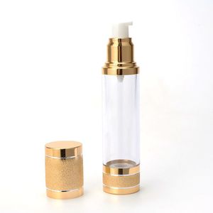 Vacuum Sealed Cosmetic Bottle 30ml Plastic Gold <b>Sandblasted</b> Serum Face Care Packaging Customizable - Product Image 4