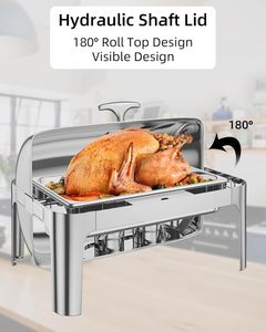 Recipiente para Calentar <span class=keywords><strong>Comida</strong></span> con Tapa Enrollable de Acero Inoxidable, con Vidrio Visible, Juego de Recipientes para Buffet - Product Image 5