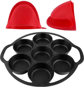 Cast Iron Muffin Tin Cast Iron Cupcake Pan for Baking Biscuits 7 part - bonus 2 Mini silicone handle