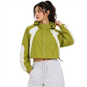 Custom Unisex Olive Green Cropped Hooded Windbreaker <b>jacket</b> for men Fashion Women <b>Lightweight</b> Waterproof Streetwear Outerwear - Product Image 1