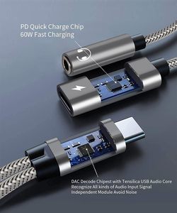 Câble de charge rapide 60W USB 2-en-1 avec adaptateur PD Type C <span class=keywords><strong>et</strong></span> prise <span class=keywords><strong>jack</strong></span> 3,5 mm pour casque, gaine TPE, conducteur en cuivre étamé - Product Image 4