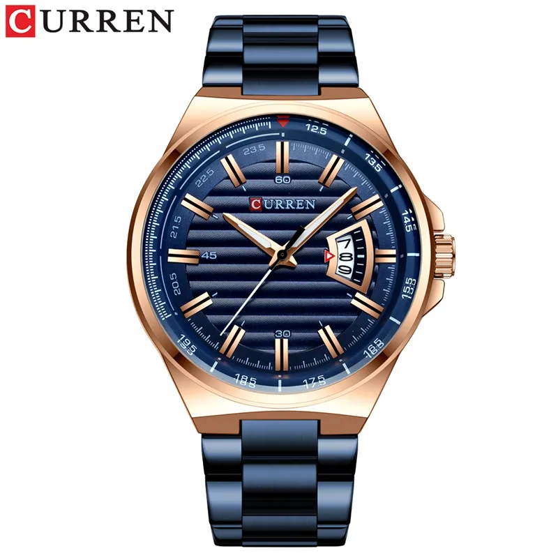 CURREN 8375ขายส่งสแตนเลสสตีลสีน้ำเงิน Dial อนาล็อกปัจจุบันควอตซ์ผลิตในประเทศจีนนาฬิกา