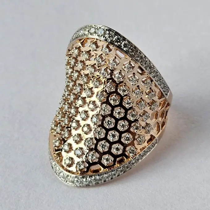 Jeny Jewels Bague séduisante en or rose 14CT avec diamants cultivés en laboratoire en forme de filet.