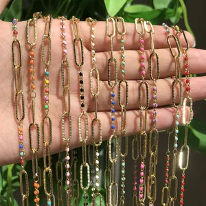 1M Rantai Manik-manik Logam Lubang Besar, Rantai Berlapis Emas Kawat Tembaga Dibungkus Rantai Rosario untuk Membuat Perhiasan DIY Kalung Buatan Tangan