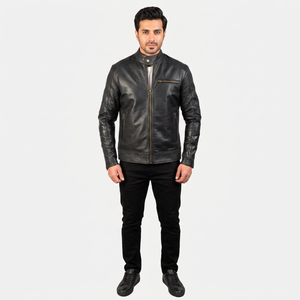 Stylish Genuine <b>Leather</b> <b>Jacket</b> for <b>Men</b>-Zipper Front Quick Dry Vintage Style Outerwear with Comfortable Interior - Product Image 1