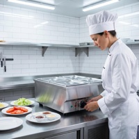 Bain-marie électrique professionnel robuste OUTE 2, en acier inoxydable, pour comptoir, chauffe-plats pour restaurant et cuisine