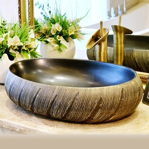 Lavabo de Cerámica Estilo Francés Ovalado con un Solo Orificio para Encimera, Diseño Creativo <span class=keywords><strong>Retro</strong></span> para Baño - Product Image 2