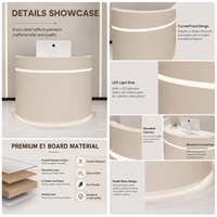 Bureau de réception moderne personnalisé, mini, demi-rond, incurvé, avec éclairage LED ambiant pour salon de beauté, spa de manucure, clinique cosmétique