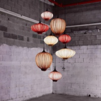 JYLIGHTING Suspension rustique bohème en fibre naturelle avec support en fil métallique, luminaire créatif pour salon de thé