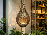 Lanterne en métal en forme de larme avec chaîne de suspension, porte-bougie creux vintage pour la décoration de la maison, du jardin et des mariages