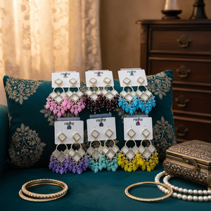 Pendientes colgantes de moda con piedras Kundan y cuentas chapados en oro amarillo de Jewelemarket - Product Image 3