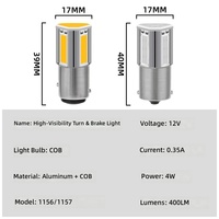 3 côtés 360° °   Ampoule LED COB 1156 BA15S 1157 BAY15D P21W P21/5W 12V 4W 400LM en aluminium, clignotant, frein, marche arrière, 7 couleurs