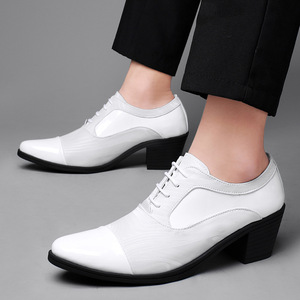 2022 automne hommes hauteur augmentant chaussures en cuir avec bout fermé PU semelle intérieure discothèque barbier pompes Studio pointu talons hauts - Product Image 2