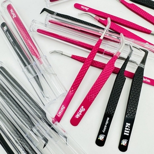 Pinset Bulu Mata Stainless Steel Berlian Merah Muda Pegangan Pinzette Aplikator Pinzette Volume Tinggi Pinset Bulu Mata - Product Image 2