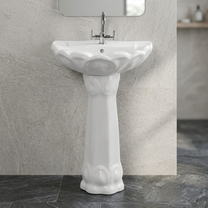 Lavabo en céramique blanche de style moderne avec piédestal complet pour villa, centre commercial, salle de bain intérieure - Product Image 6