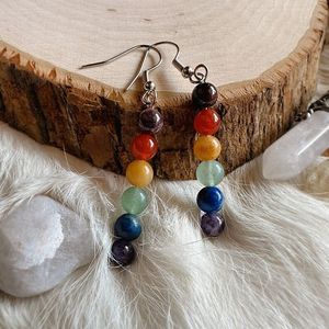 Pendientes Largos Artísticos con Borlas de Cuentas Redondas Multicolores Vintage para Mujer - Product Image 3