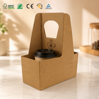 Porte-gobelets en papier kraft à paroi simple, recyclable et écologique, avec logo personnalisé imprimé, compatible avec 2/4/6 gobelets, support à emporter avec poignée
