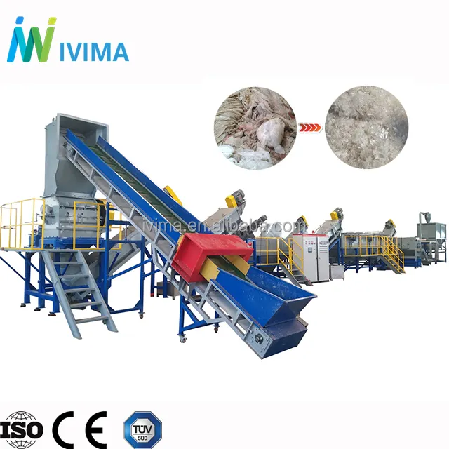 Ivima 300-1000kgh waste plastic bags recycling machine/PP PE LDPE film crushing washing line drying plant