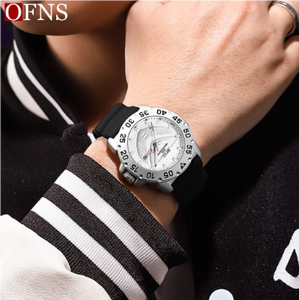 Montre à quartz pour homme Ofns 1308, date, double affichage, classique, simple, étanche, cadran noir, bracelet en silicone 2026 - Product Image 5