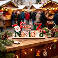Figurine de Noël en bois, décoration de table de fête, ornement artisanal pour cheminée et étagère, cadeau d'hiver style ferme