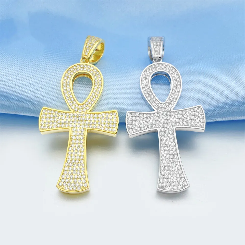 High-end Luxury S925 Sterling Silver Ankh Cross Pendant Tennis Chain Pendant