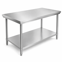 Table de travail en acier inoxydable à 2 niveaux, réglable, de qualité commerciale, avec pieds ronds, prix d'usine, pour cuisine d'hôtel