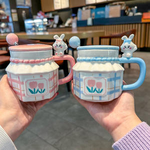 Zuo Mu Ceramic <b>Mug</b> <b>With</b> <b>Lid</b> And Handle Tulip Bunny Design For Women Students Office Use Reusable Gift Cup - Product Image 1