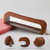 Étui à crayons transparent en PVC de luxe simple, pochette à stylos colorée pour le bureau, organiseur moderne pour crayons
