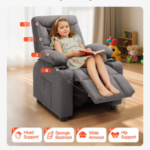 <span class=keywords><strong>Fauteuil</strong></span> inclinable noir pour enfants en cuir PU avec repose-pieds, rangement et accoudoirs réglables, canapé-lit pour tout-petits garçons et filles - Product Image 6