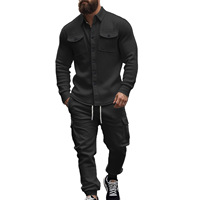 Gran oferta, conjunto de dos piezas para hombre de otoño e invierno de alta calidad, chaqueta de moda con bolsillo de Color sólido, pantalones deportivos, trajes deportivos informales