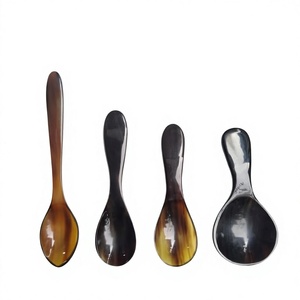 Vintage Buffalo Horn Spoons <b>Mirror</b> Polish Long Handle Durable Tea Spoon Set for <b>Coffee</b> Tea Dining Presents - Product Image 1