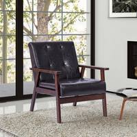 Fauteuil de loisirs en bois et PU de style moderne du milieu du siècle pour salon, chambre et salle à manger - Confortable, durable et écologique