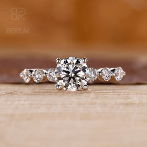 Anillo de Compromiso con Diamante Cultivado en Laboratorio VVS CVD Personalizado, Certificado IGI, Diamante Redondo Hecho en Laboratorio, Plata 925, Anillos con Piedras Laterales, Joyería para Mujer - Product Image 1