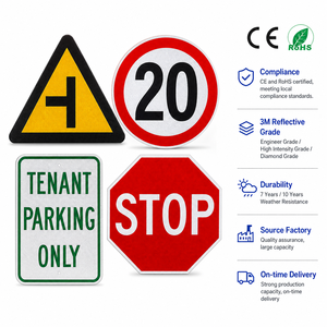 Ensemble de panneaux de signalisation routière réfléchissants en aluminium, panneaux triangulaires pour voies publiques, avertissements d'intersection, panneaux de limitation de vitesse 20 km/h, panneaux Stop, panneaux de stationnement réservé aux propriétaires - Product Image 1