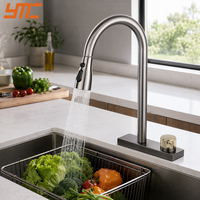 Robinet de cuisine extractible YMC 304 en acier inoxydable, chaud et froid, avec jet pluie, rotation à 360 degrés, mitigeur d'évier doré