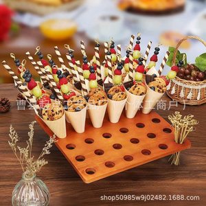 Solid Wood Storage <b>Rack</b> Square 13x13 Inch Perforated Party Sushi Tray Ice Cream Cone Stand - Product Image 4