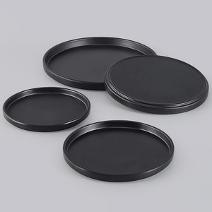 Round Black <b>Melamine</b> Serving Trays KBY Hotel Coffee Tea <b>Plates</b> Flat Dishware Set - Product Image 1