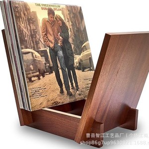 Retro wooden <b>record</b> <b>stand</b> desktop organizer, solid wood bookend storage - Product Image 4