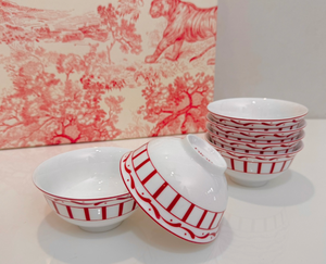 Service de table en céramique à rayures rouges et blanches de luxe minimaliste français - Ensemble de 43 pièces de vaisselle exquise pour un usage domestique - Product Image 5