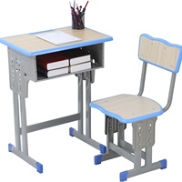 Ensemble de chaise et de bureau d'école simple/double pour les élèves du primaire et du secondaire, bureau d'étude en métal réglable en hauteur avec un design moderne