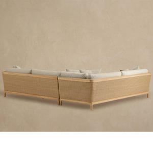 Ensemble de canapés 2 places <span class=keywords><strong>en</strong></span> teck de qualité supérieure et <span class=keywords><strong>résine</strong></span> <span class=keywords><strong>tressée</strong></span> pour terrasse d'hôtel moderne (éco-responsable) - Product Image 3