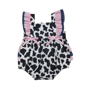 RTS Coquette Bows Cow Cute Baby Girls Clothes Toddler Bubble Romper Casual Wholesale Newborn 95% Cotton 5%Spandex Clothes - Product Image 1