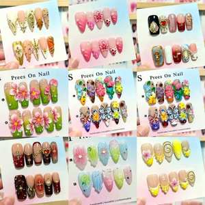 TSZS - <span class=keywords><strong>Uñas</strong></span> Acrílicas Hechas a Mano al por Mayor, 10 Piezas, Medianas, Cuadradas, Almendradas, con Diseño Floral, Cruz y Perlas, Puntas <span class=keywords><strong>de</strong></span> <span class=keywords><strong>Uñas</strong></span> Postizas Hechas a Mano - Product Image 2