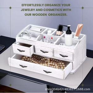 Desktop wooden shelf <b>dressing</b> <b>table</b> <b>storage</b> box, multi-compartment drawer jewelry box, solid wood cosmetic <b>storage</b> box - Product Image 4
