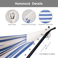 Hamac convertible 2 en 1 avec support en acier robuste inclus, pour le camping, la cour, l'extérieur, bleu et blanc rayé